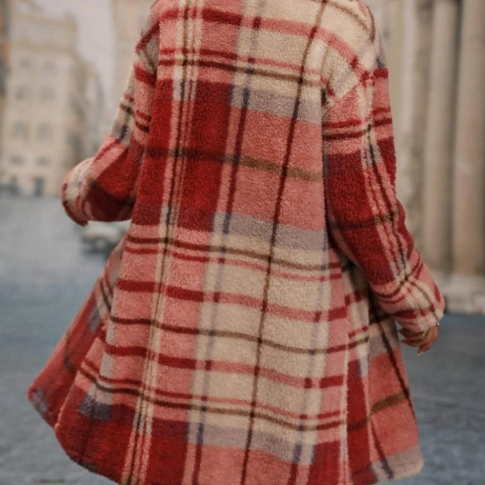 Red Preppy Womens Teddy Coat - Picture 4 of 5